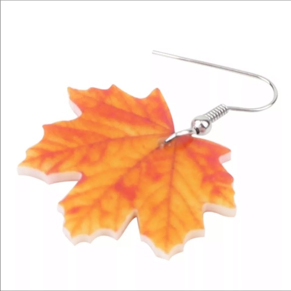 New Orange Maple Leaf Acrylic Hang Earrings - Picture 4 of 13